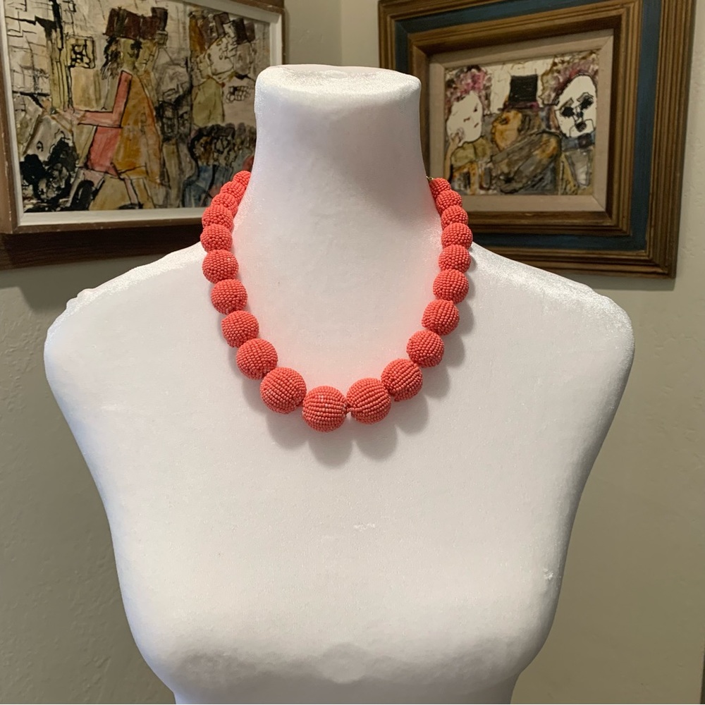 JCrew Factory Orbital Statement Beaded Necklace Beaded in Coral